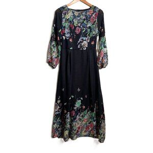 Black & Floral Chiffon Maxi Dress Size S
